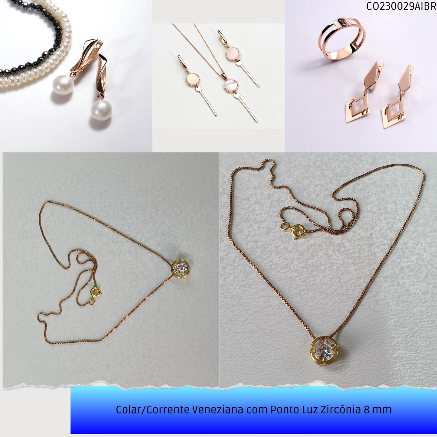 Colar/Corrente Veneziana com Ponto Luz Zircônia 8 mm  - Código.: CO230029AIBR  - Peso.: 4.0 gr