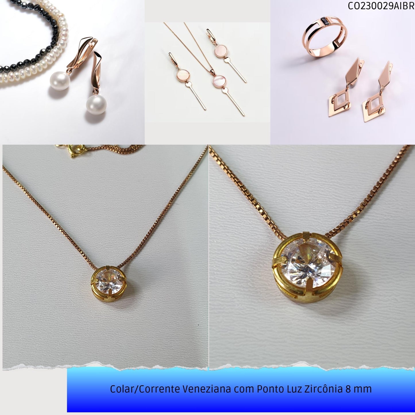 Colar/Corrente Veneziana com Ponto Luz Zircônia 8 mm  - Código.: CO230029AIBR  - Peso.: 4.0 gr