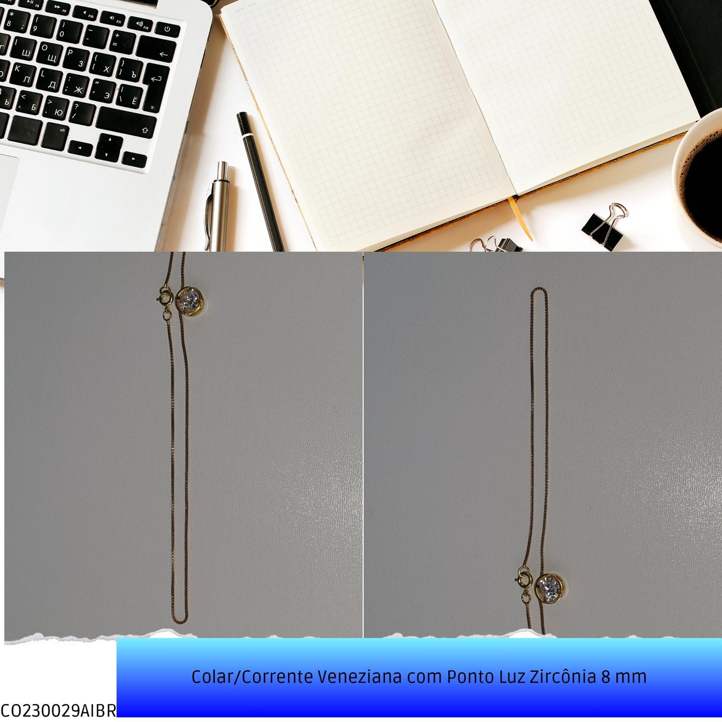 Colar/Corrente Veneziana com Ponto Luz Zircônia 8 mm  - Código.: CO230029AIBR  - Peso.: 4.0 gr