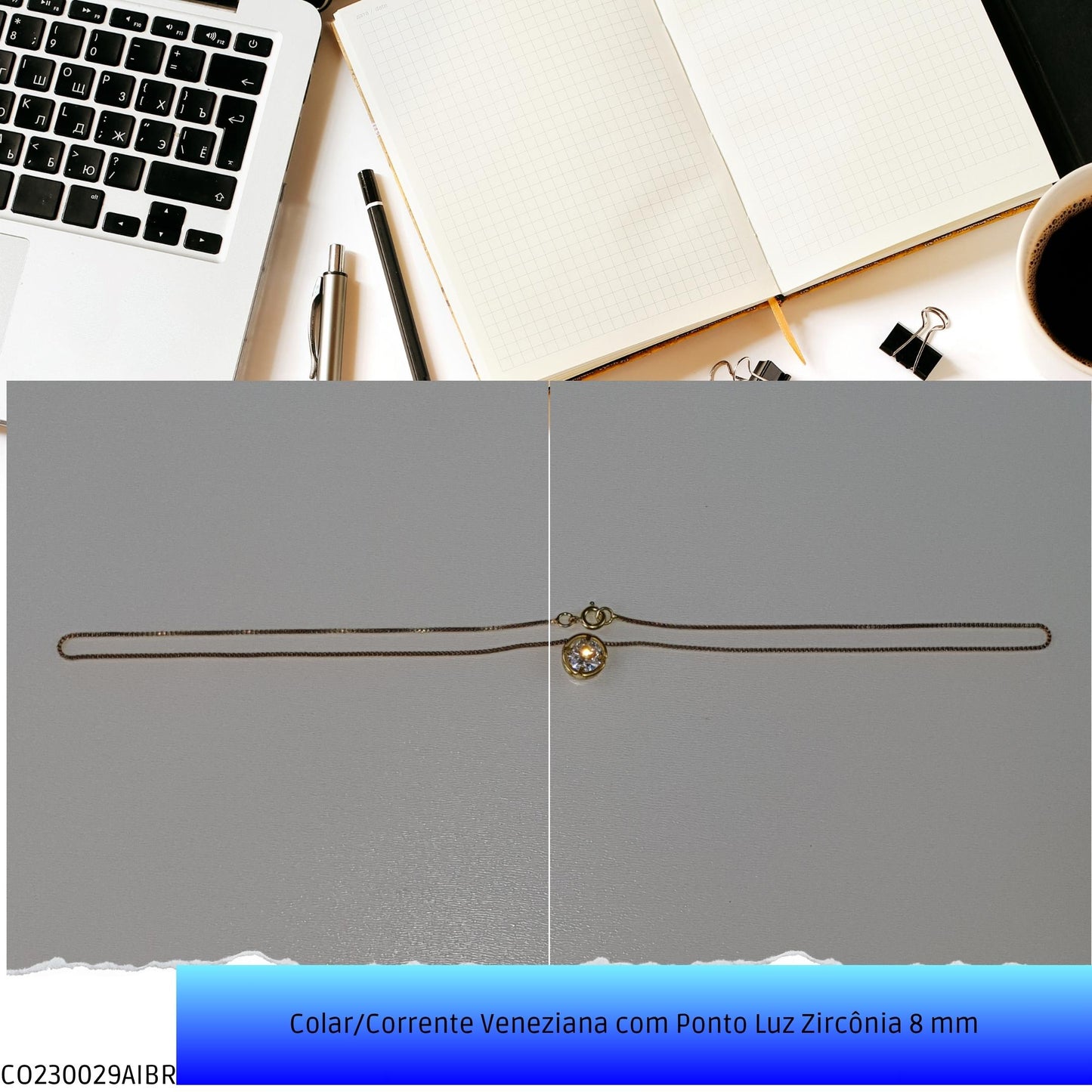 Colar/Corrente Veneziana com Ponto Luz Zircônia 8 mm  - Código.: CO230029AIBR  - Peso.: 4.0 gr