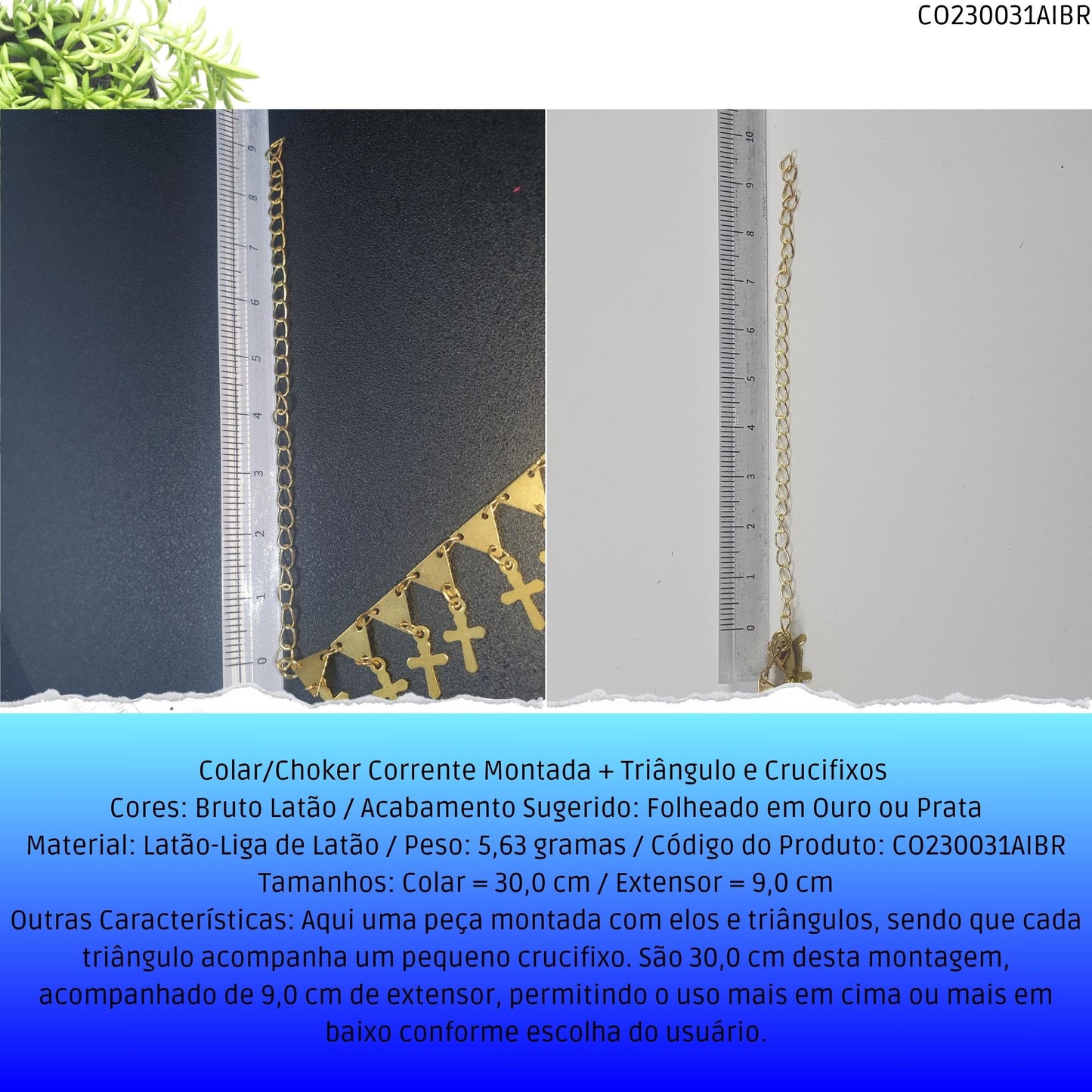 Colar/Choker Corrente Montada + Triângulo e Crucifixos   - Código.: CO230031AIBR  - Peso.: 5.6 gr