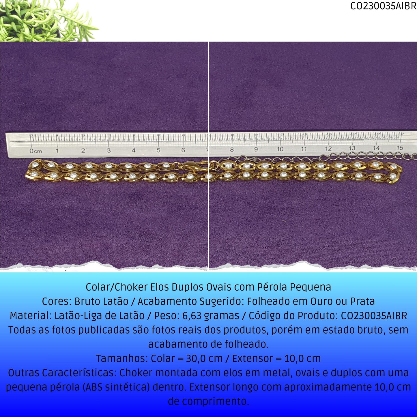 Colar/Choker Elos Duplos Ovais com Pérola Pequena  - Código.: CO230035AIBR  - Peso.: 6.6 gr