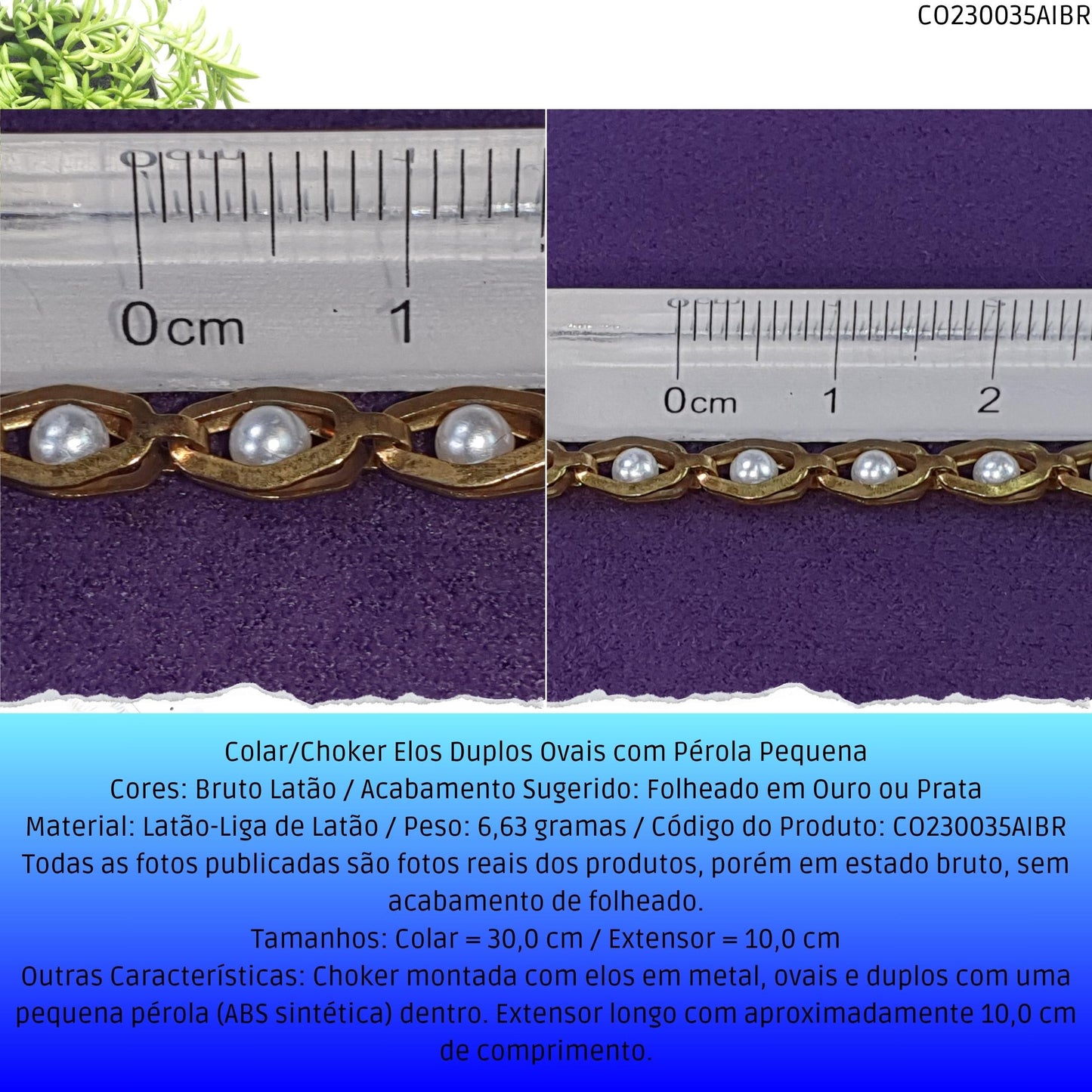 Colar/Choker Elos Duplos Ovais com Pérola Pequena  - Código.: CO230035AIBR  - Peso.: 6.6 gr