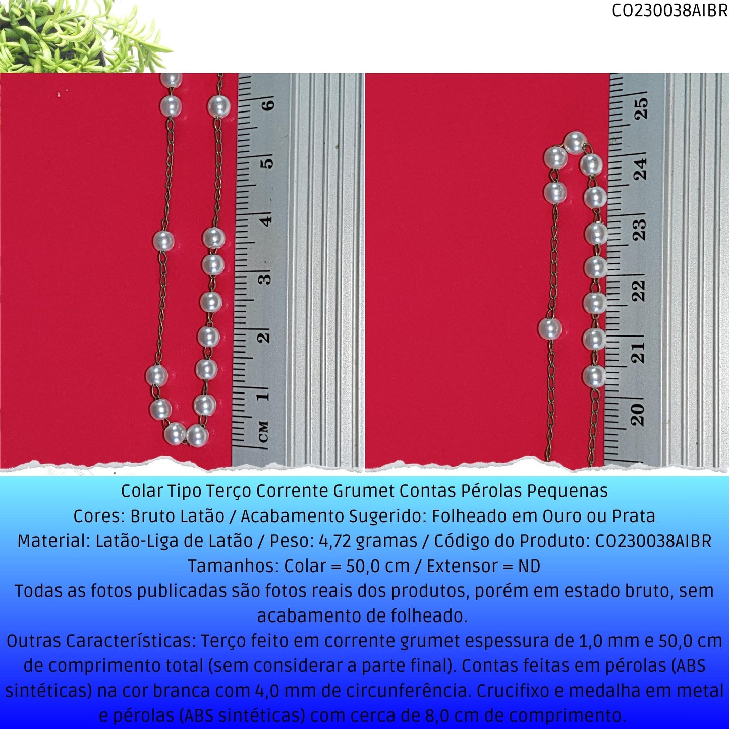 Colar Tipo Terço Corrente Grumet Contas Pérolas Pequenas  - Código.: CO230038AIBR  - Peso.: 4.7 gr