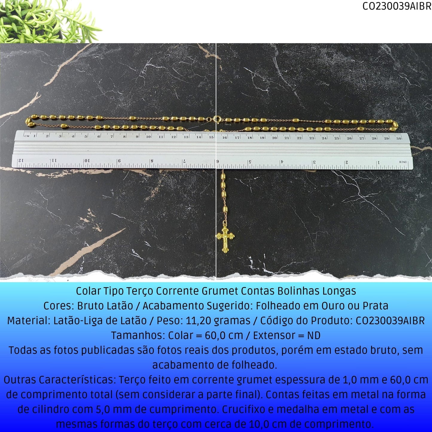Colar Tipo Terço Corrente Grumet Contas Bolinhas Longas  - Código.: CO230039AIBR  - Peso.: 11.2 gr