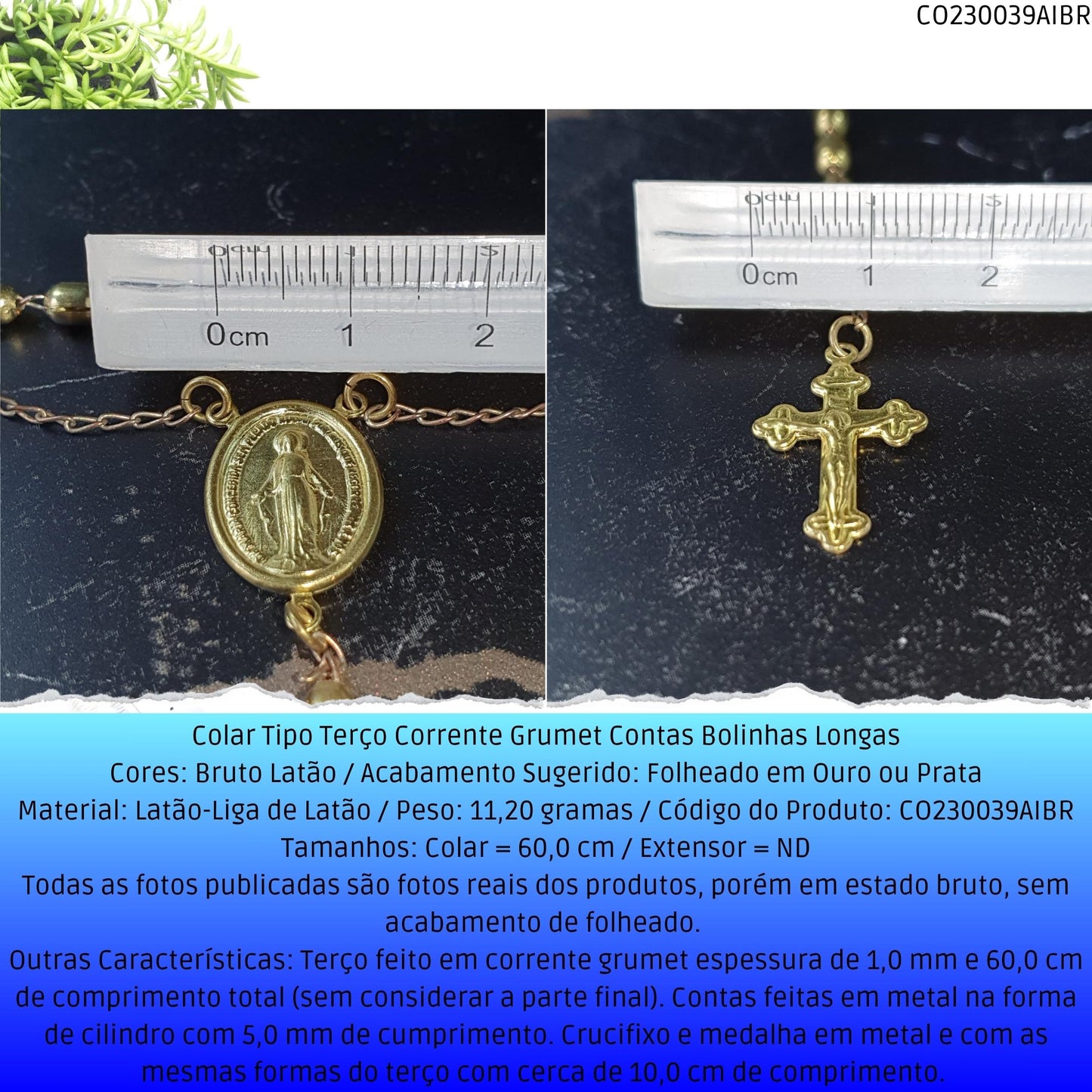 Colar Tipo Terço Corrente Grumet Contas Bolinhas Longas  - Código.: CO230039AIBR  - Peso.: 11.2 gr
