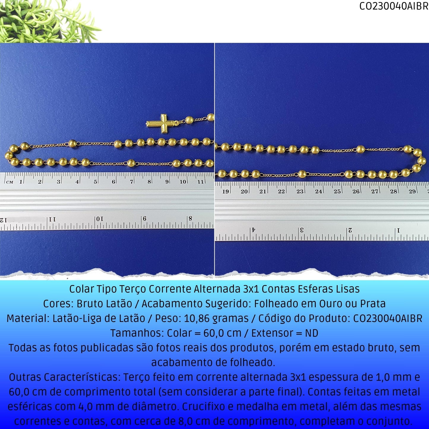 Colar Tipo Terço Corrente Alternada 3x1 Contas Esferas Lisas  - Código.: CO230040AIBR  - Peso.: 10.9 gr