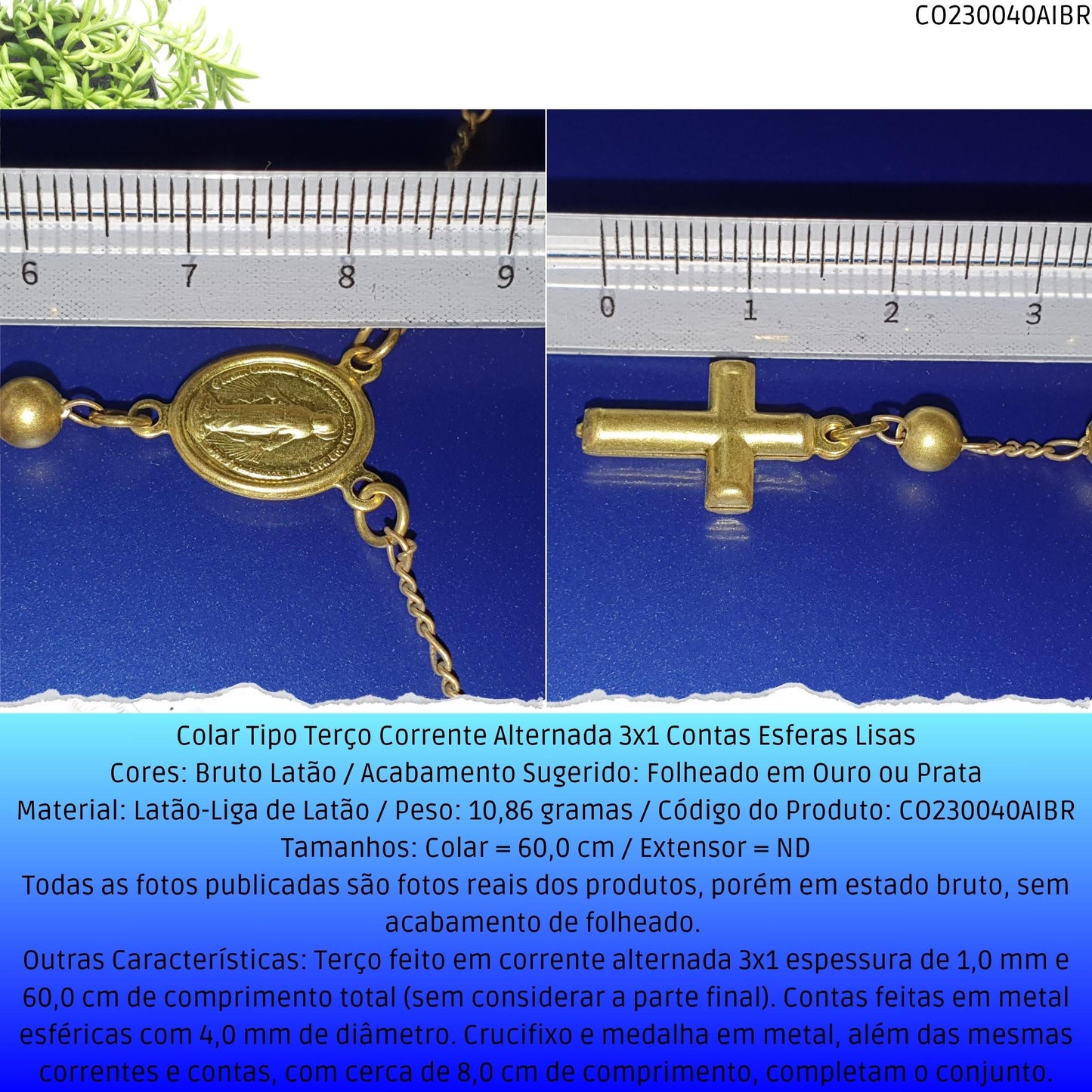 Colar Tipo Terço Corrente Alternada 3x1 Contas Esferas Lisas  - Código.: CO230040AIBR  - Peso.: 10.9 gr