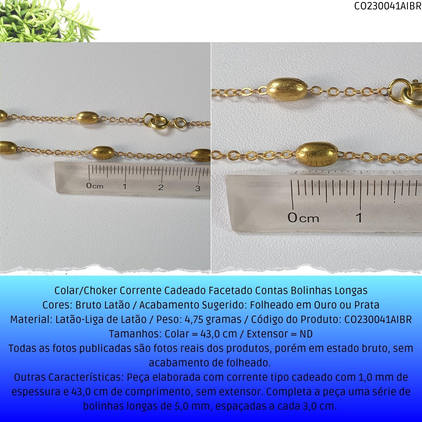 Colar/Choker Corrente Cadeado Facetado Contas Bolinhas Longas  - Código.: CO230041AIBR  - Peso.: 4.8 gr