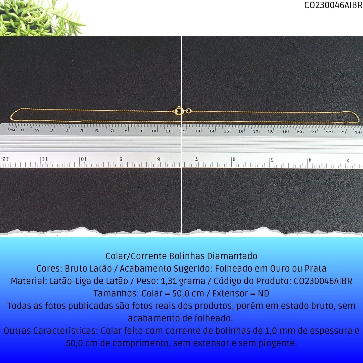 Colar/Corrente Bolinhas Diamantado  - Código.: CO230046AIBR  - Peso.: 1.3 gr