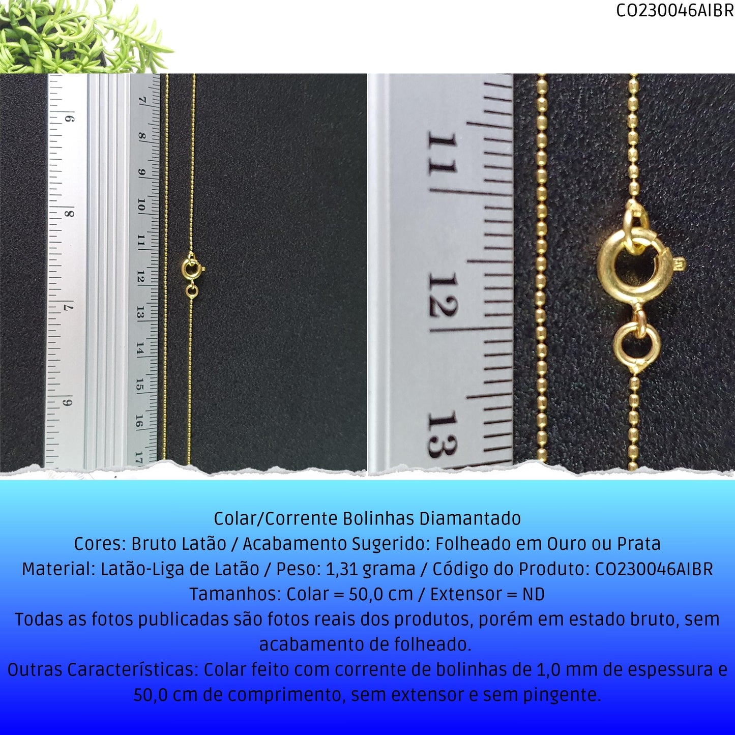 Colar/Corrente Bolinhas Diamantado  - Código.: CO230046AIBR  - Peso.: 1.3 gr