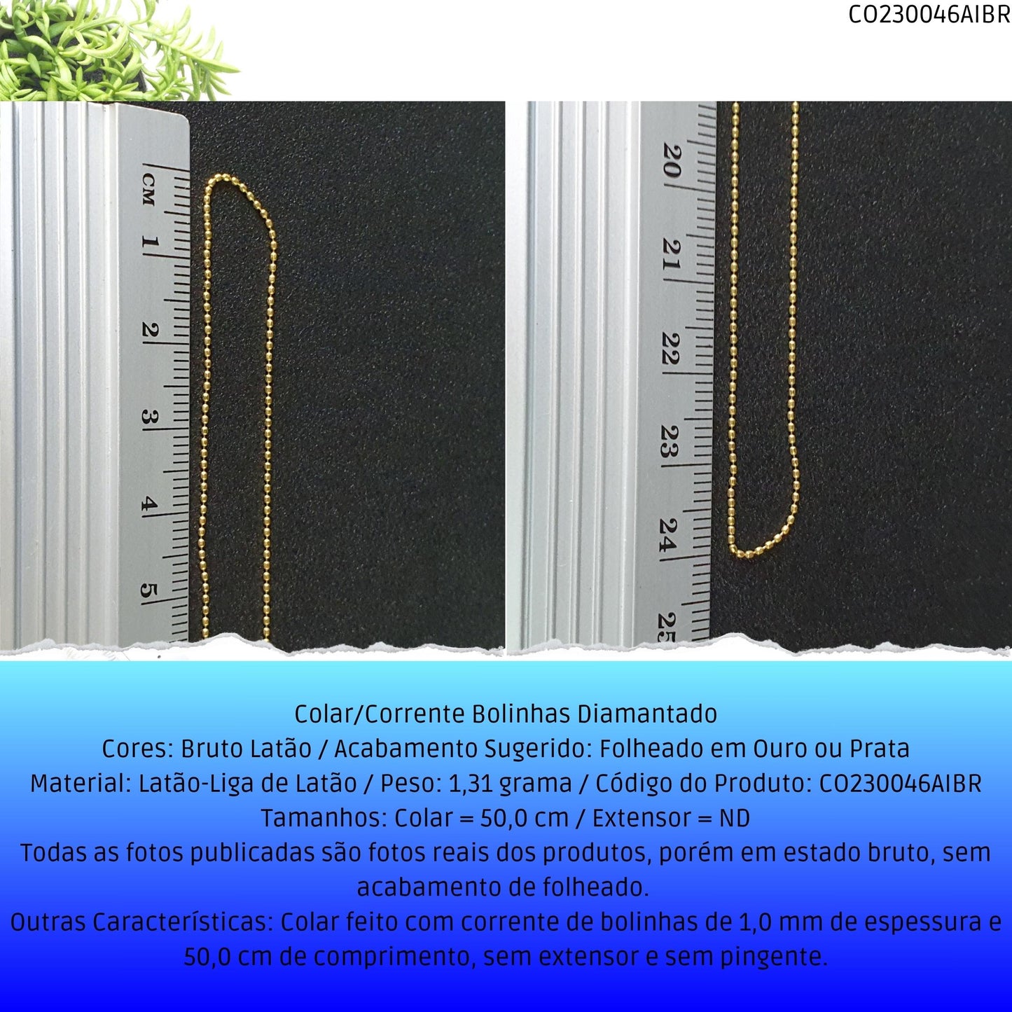 Colar/Corrente Bolinhas Diamantado  - Código.: CO230046AIBR  - Peso.: 1.3 gr