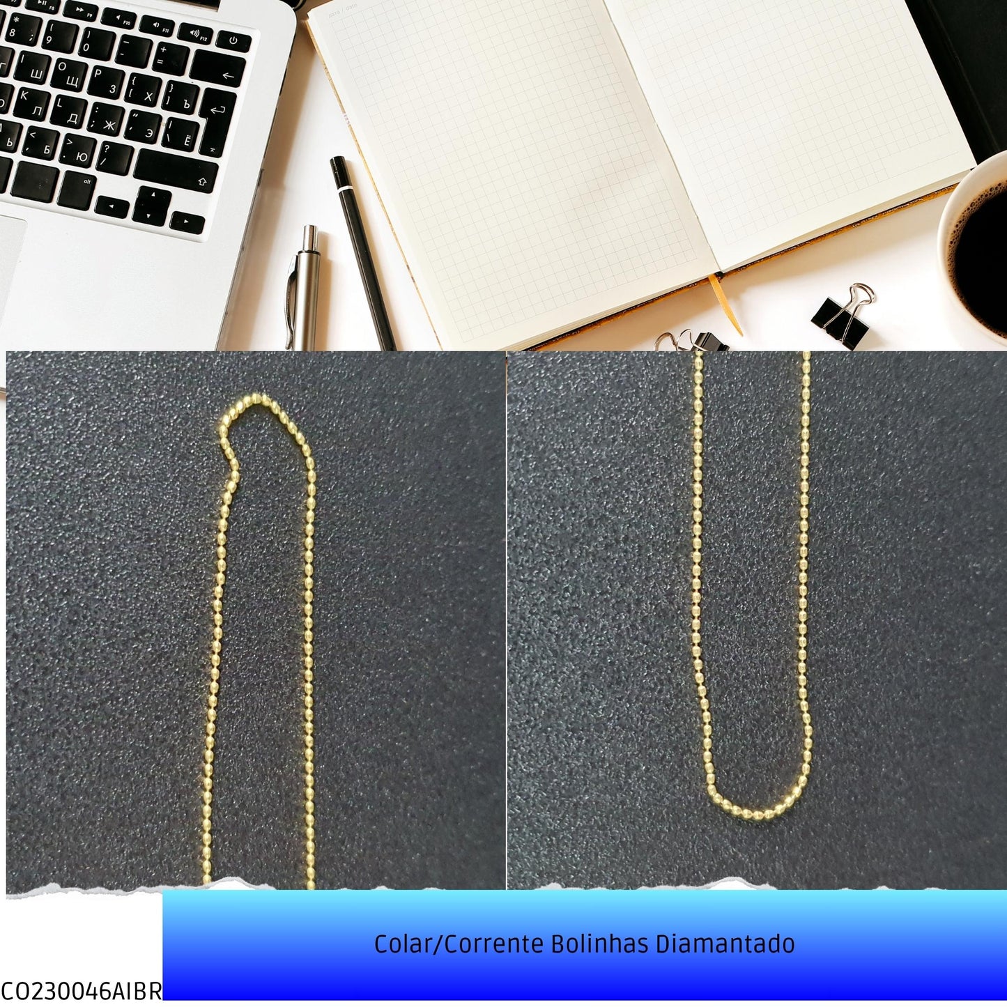 Colar/Corrente Bolinhas Diamantado  - Código.: CO230046AIBR  - Peso.: 1.3 gr