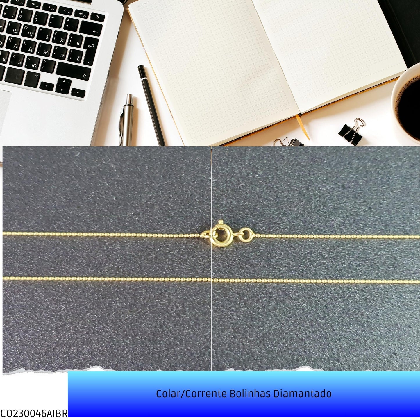 Colar/Corrente Bolinhas Diamantado  - Código.: CO230046AIBR  - Peso.: 1.3 gr