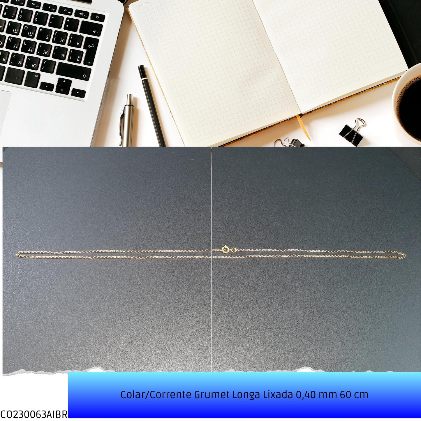 Colar/Corrente Grumet Longa Lixada 0.40 mm 60 cm  - Código.: CO230063AIBR  - Peso.: 2.3 gr