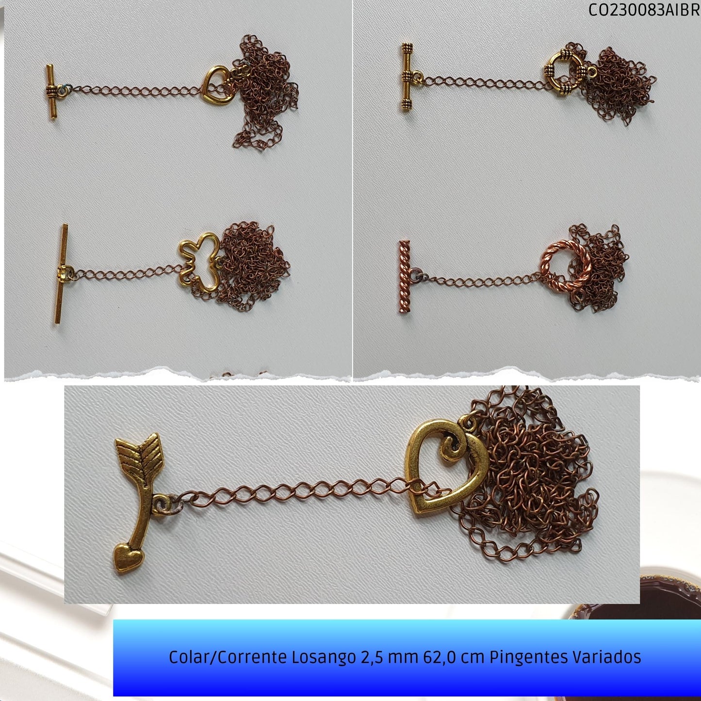 Colar/Corrente Losango 2.5 mm 62.0 cm Pingentes Variados   - Código.: CO230083AIBR  - Peso.: 5.2 gr