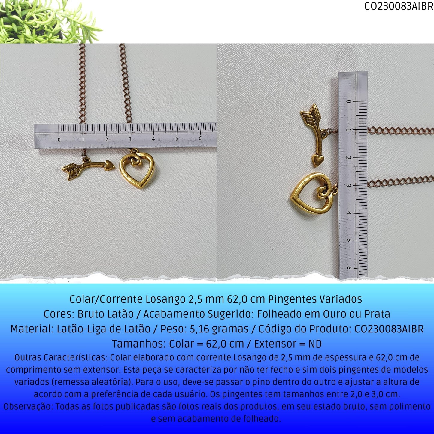 Colar/Corrente Losango 2.5 mm 62.0 cm Pingentes Variados   - Código.: CO230083AIBR  - Peso.: 5.2 gr