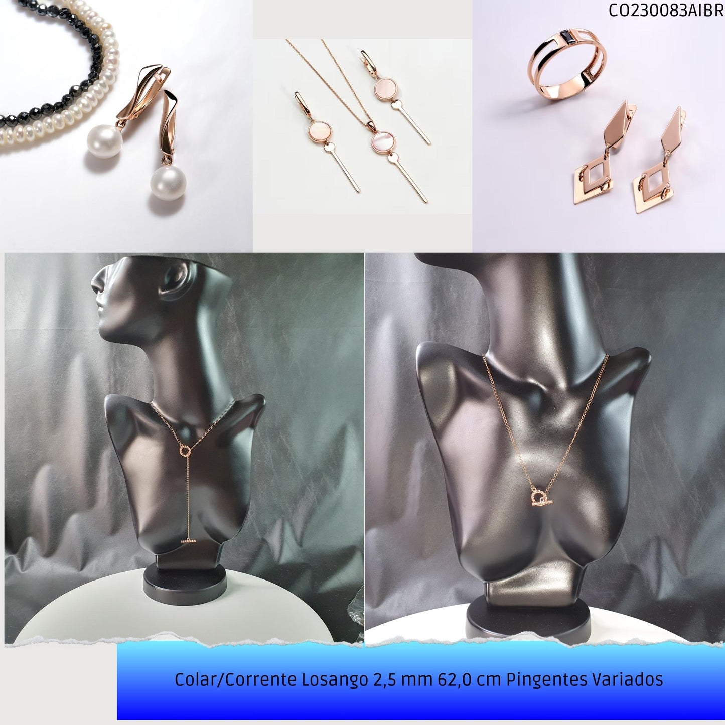 Colar/Corrente Losango 2.5 mm 62.0 cm Pingentes Variados   - Código.: CO230083AIBR  - Peso.: 5.2 gr
