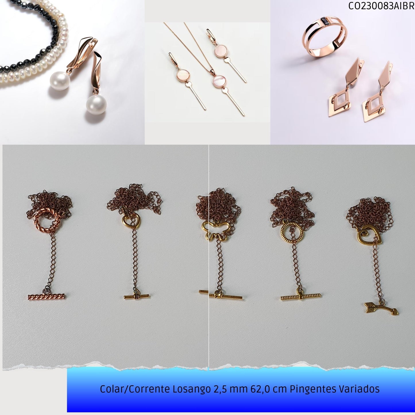 Colar/Corrente Losango 2.5 mm 62.0 cm Pingentes Variados   - Código.: CO230083AIBR  - Peso.: 5.2 gr