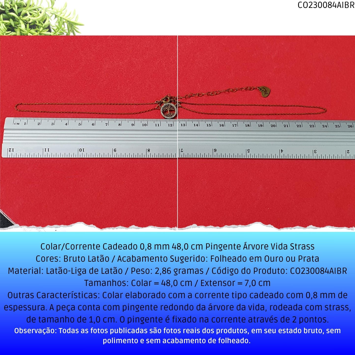 Colar/Corrente Cadeado 0.8 mm 48.0 cm Pingente Árvore Vida Strass  - Código.: CO230084AIBR  - Peso.: 2.9 gr
