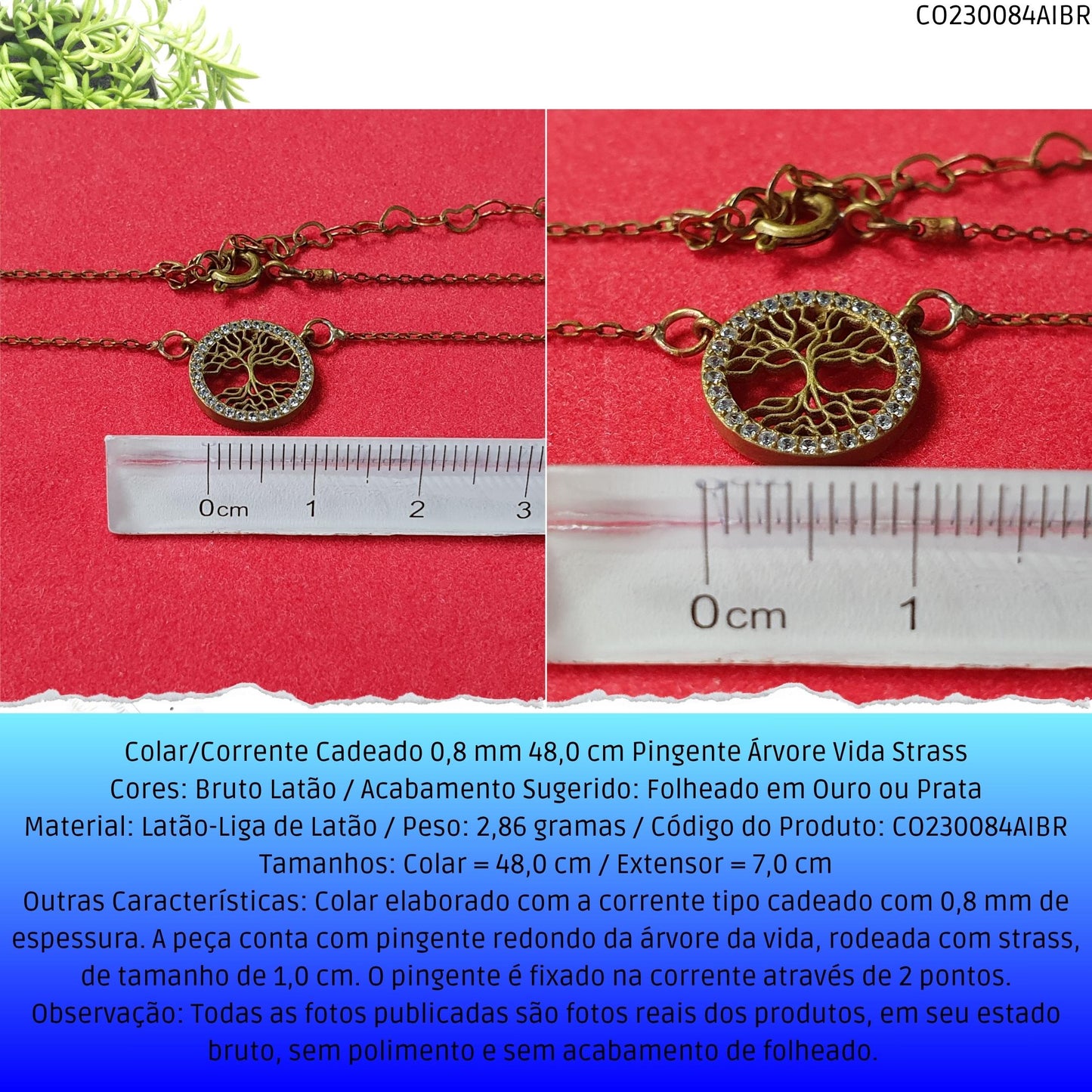 Colar/Corrente Cadeado 0.8 mm 48.0 cm Pingente Árvore Vida Strass  - Código.: CO230084AIBR  - Peso.: 2.9 gr