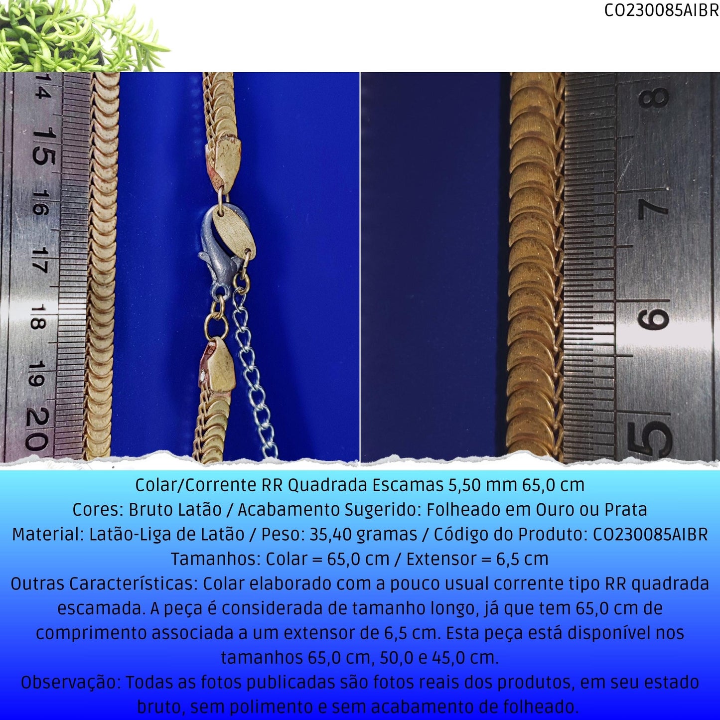 Colar/Corrente RR Quadrada Escamas 5.50 mm 65.0 cm  - Código.: CO230085AIBR  - Peso.: 35.4 gr