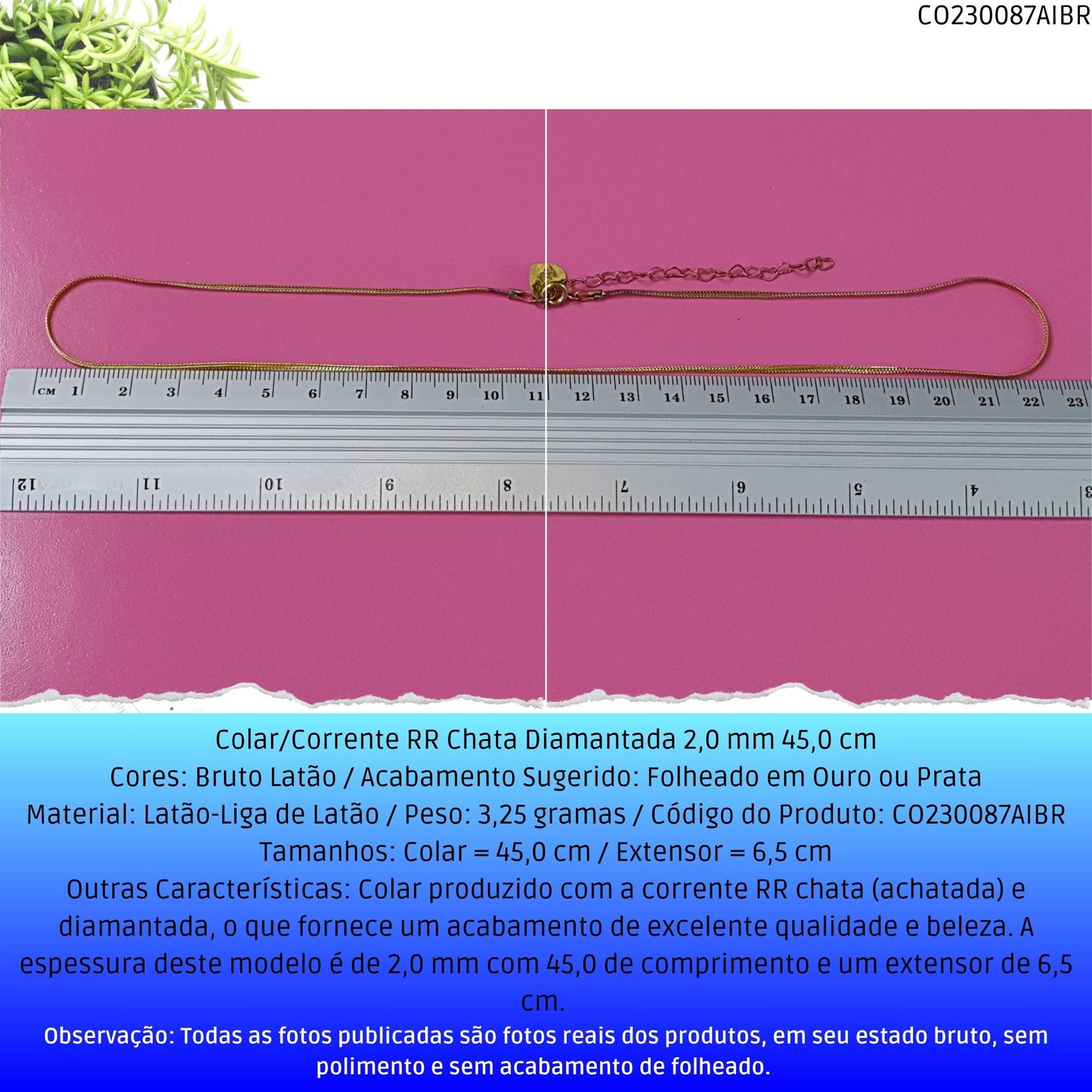Colar/Corrente RR Chata Diamantada 2.0 mm 45.0 cm  - Código.: CO230087AIBR  - Peso.: 3.3 gr