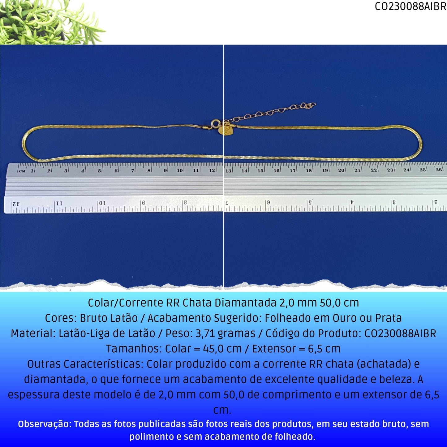 Colar/Corrente RR Chata Diamantada 2.0 mm 50.0 cm  - Código.: CO230088AIBR  - Peso.: 3.7 gr