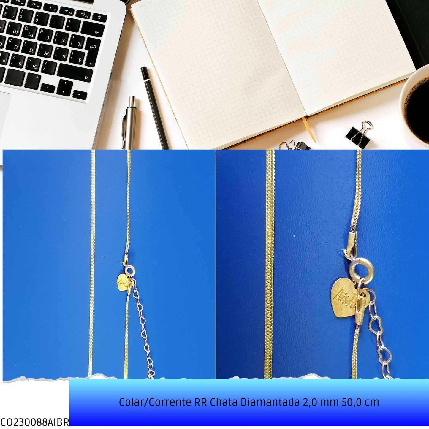 Colar/Corrente RR Chata Diamantada 2.0 mm 50.0 cm  - Código.: CO230088AIBR  - Peso.: 3.7 gr