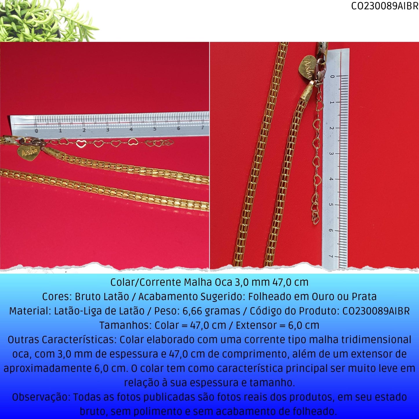 Colar/Corrente Malha Oca 3.0 mm 47.0 cm  - Código.: CO230089AIBR  - Peso.: 6.7 gr