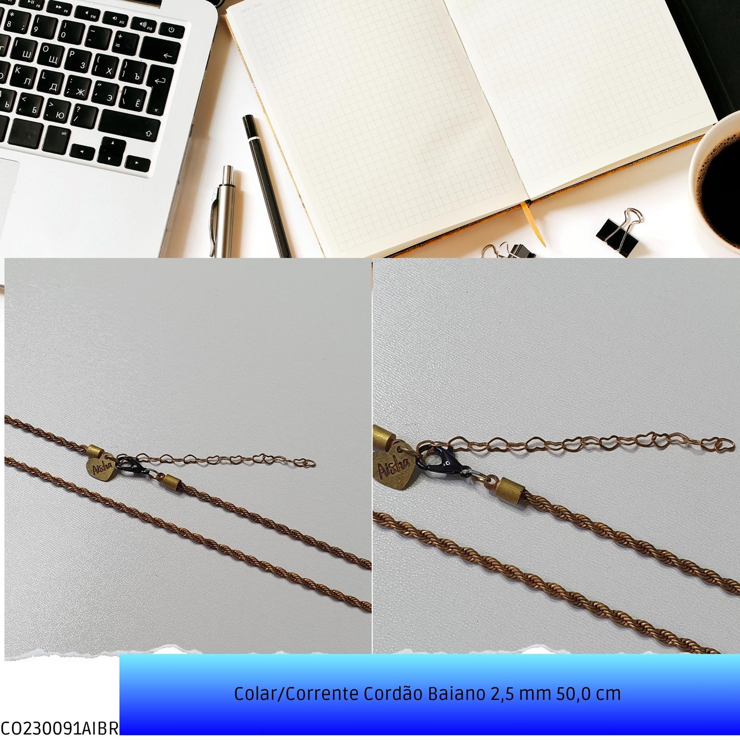 Colar/Corrente Cordão Baiano 2.5 mm 50.0 cm   - Código.: CO230091AIBR  - Peso.: 9.5 gr