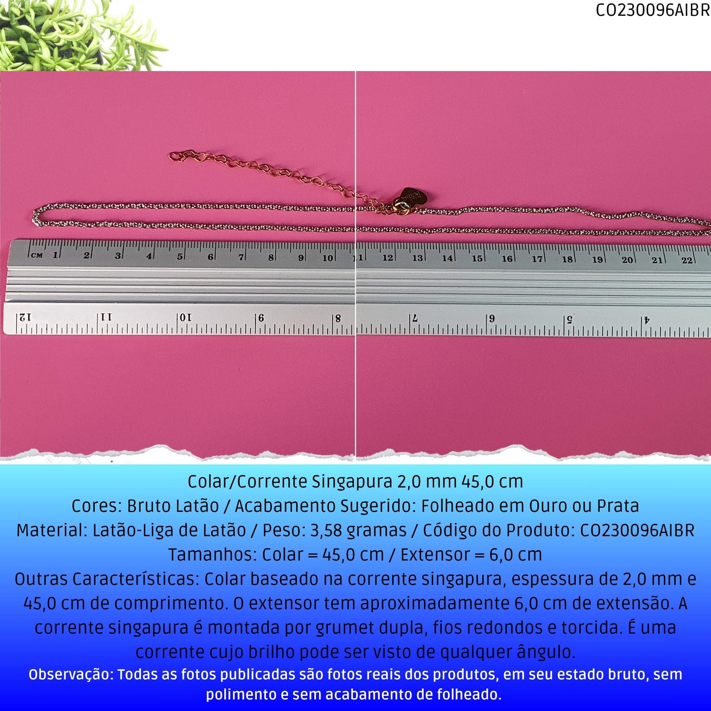 Colar/Corrente Singapura 2.0 mm 45.0 cm  - Código.: CO230096AIBR  - Peso.: 3.6 gr