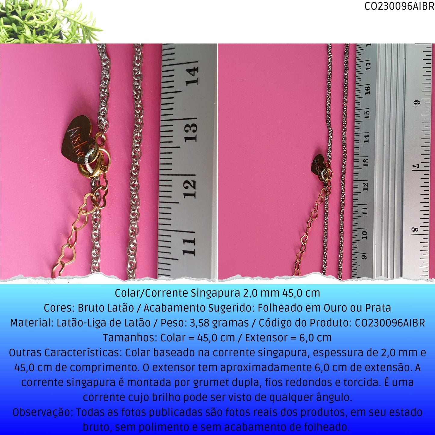 Colar/Corrente Singapura 2.0 mm 45.0 cm  - Código.: CO230096AIBR  - Peso.: 3.6 gr