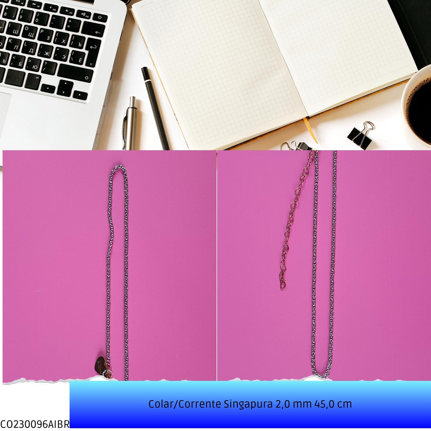 Colar/Corrente Singapura 2.0 mm 45.0 cm  - Código.: CO230096AIBR  - Peso.: 3.6 gr