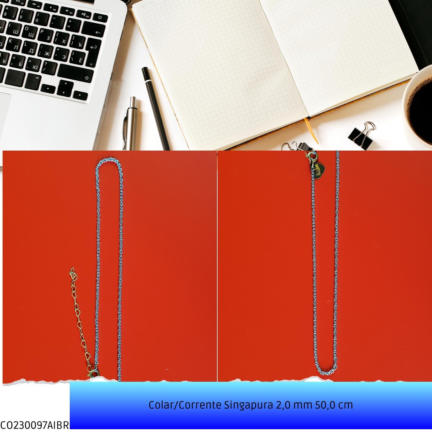 Colar/Corrente Singapura 2.0 mm 50.0 cm  - Código.: CO230097AIBR  - Peso.: 3.6 gr