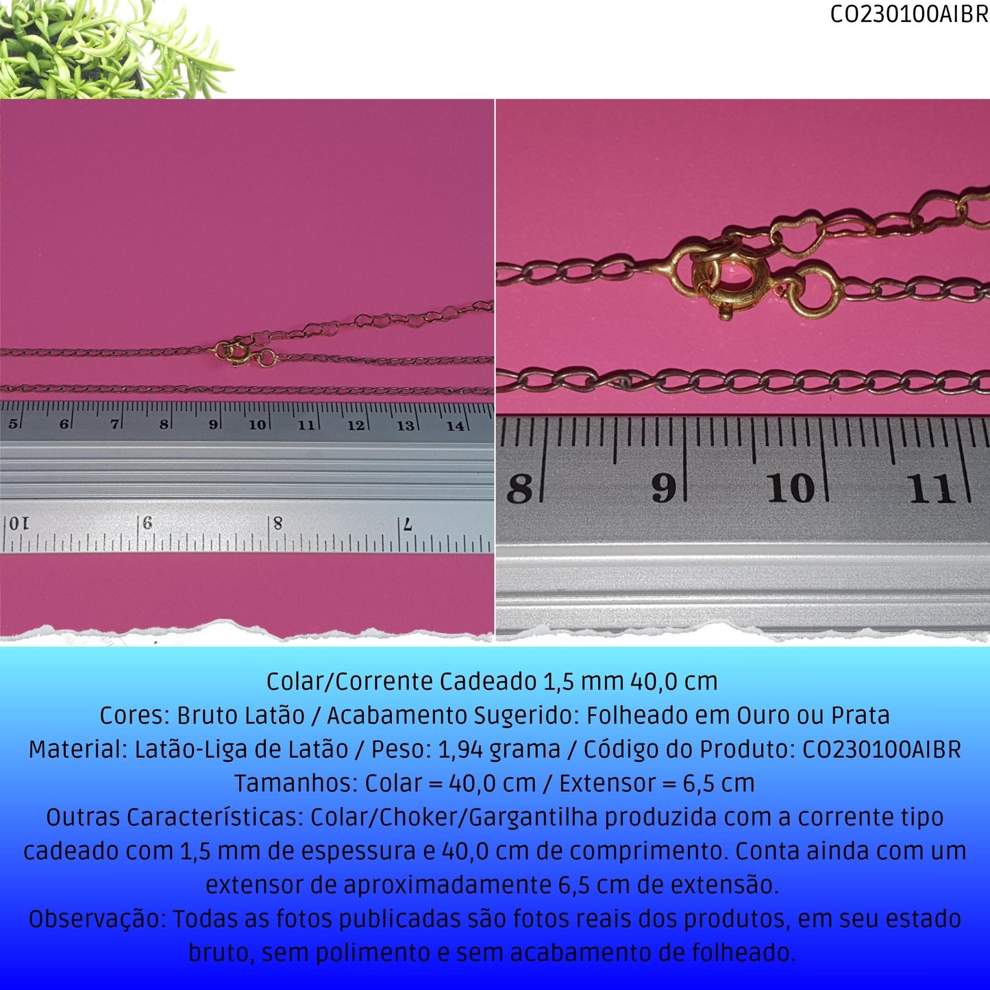 Colar/Corrente Cadeado 1.5 mm 40.0 cm   - Código.: CO230100AIBR  - Peso.: 1.9 gr