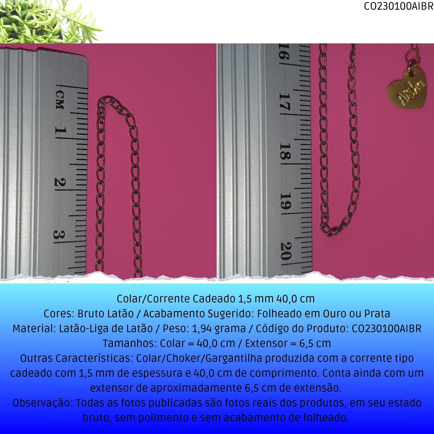 Colar/Corrente Cadeado 1.5 mm 40.0 cm   - Código.: CO230100AIBR  - Peso.: 1.9 gr