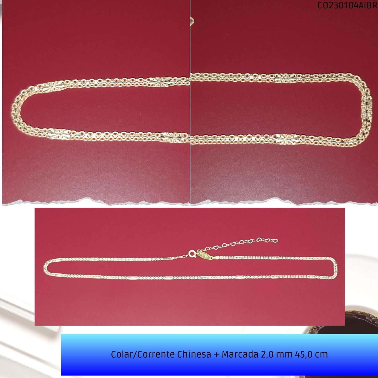 Colar/Corrente Chinesa + Marcada 2.0 mm 45.0 cm  - Código.: CO230104AIBR  - Peso.: 3.9 gr