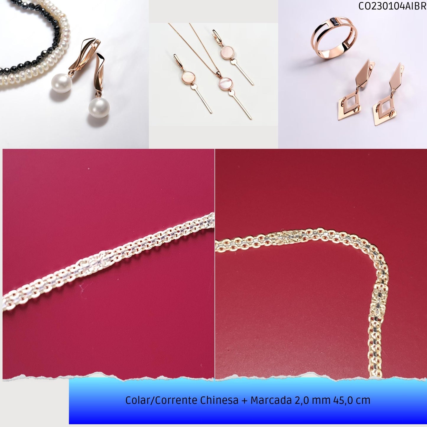 Colar/Corrente Chinesa + Marcada 2.0 mm 45.0 cm  - Código.: CO230104AIBR  - Peso.: 3.9 gr