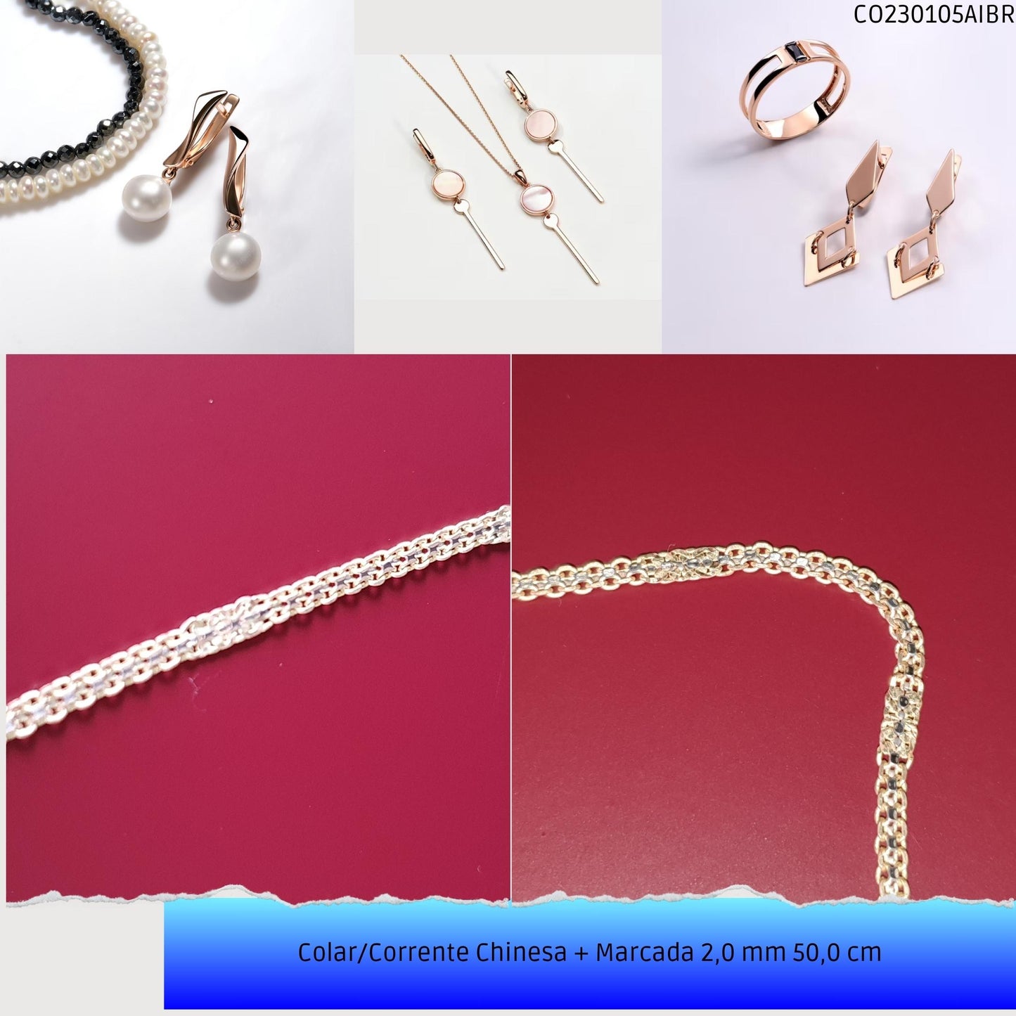 Colar/Corrente Chinesa + Marcada 2.0 mm 50.0 cm  - Código.: CO230105AIBR  - Peso.: 4.2 gr