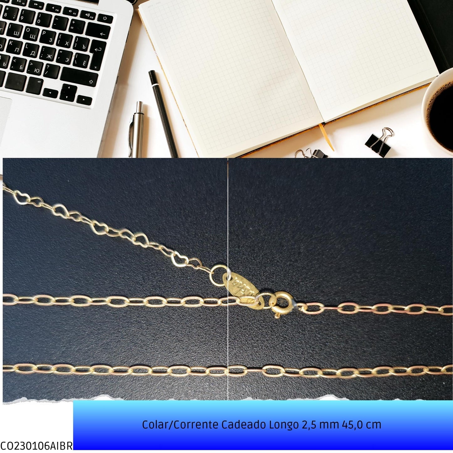 Colar/Corrente Cadeado Longo 2.5 mm 45.0 cm   - Código.: CO230106AIBR  - Peso.: 3.7 gr