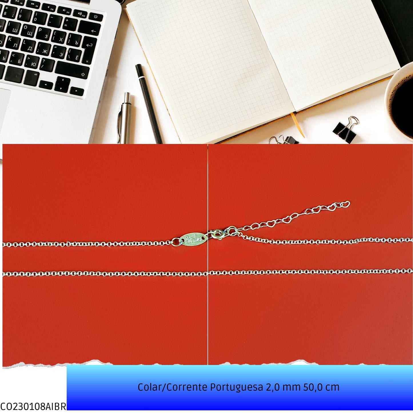 Colar/Corrente Portuguesa 2.0 mm 50.0 cm   - Código.: CO230108AIBR  - Peso.: 4.4 gr