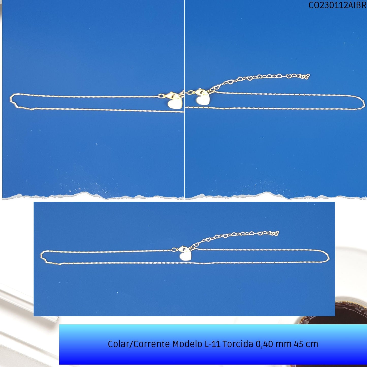 Colar/Corrente Modelo L-11 Torcida 0.40 mm 45 cm  - Código.: CO230112AIBR  - Peso.: 1.9 gr