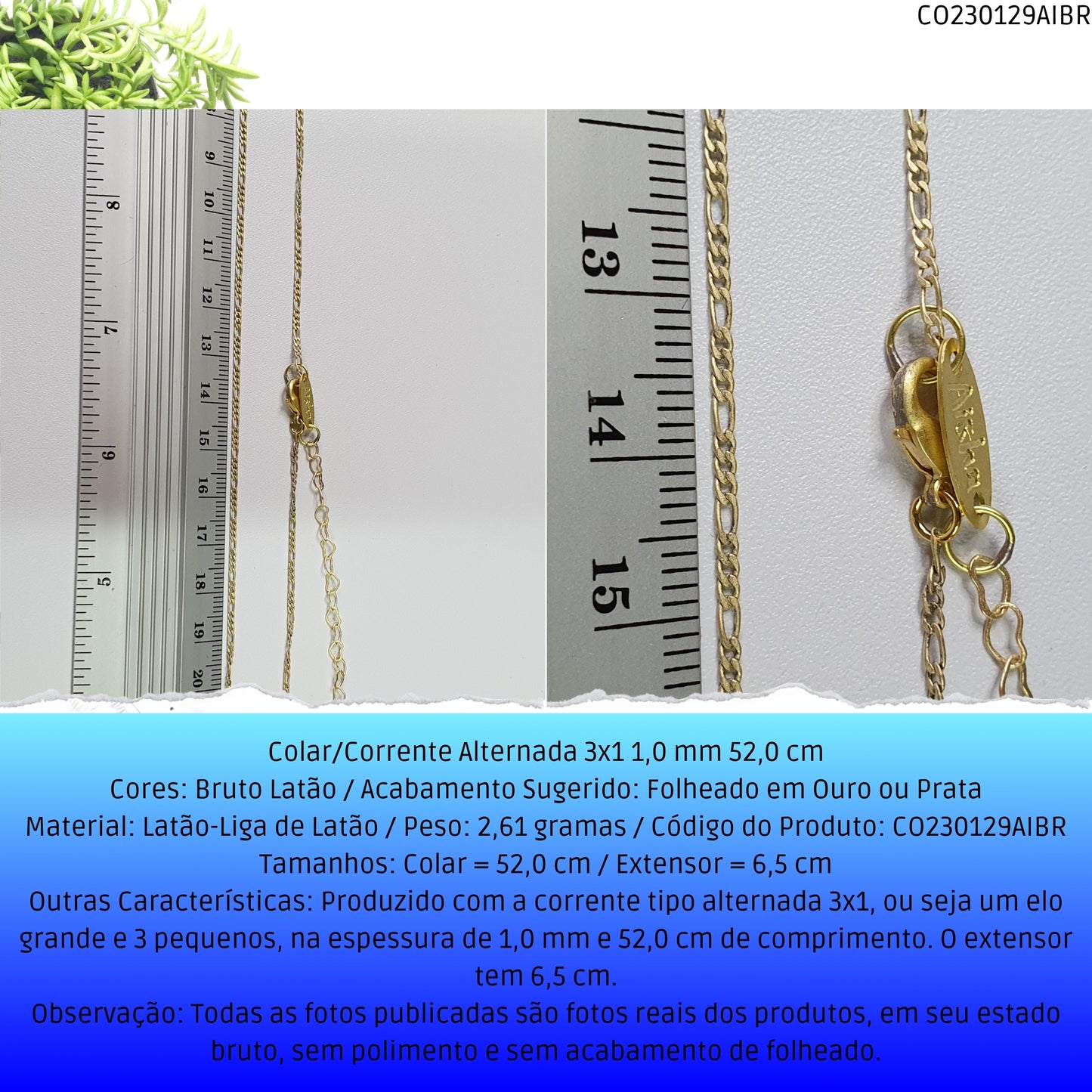 Colar/Corrente Alternada 3x1 1.0 mm 52.0 cm  - Código.: CO230129AIBR  - Peso.: 2.6 gr