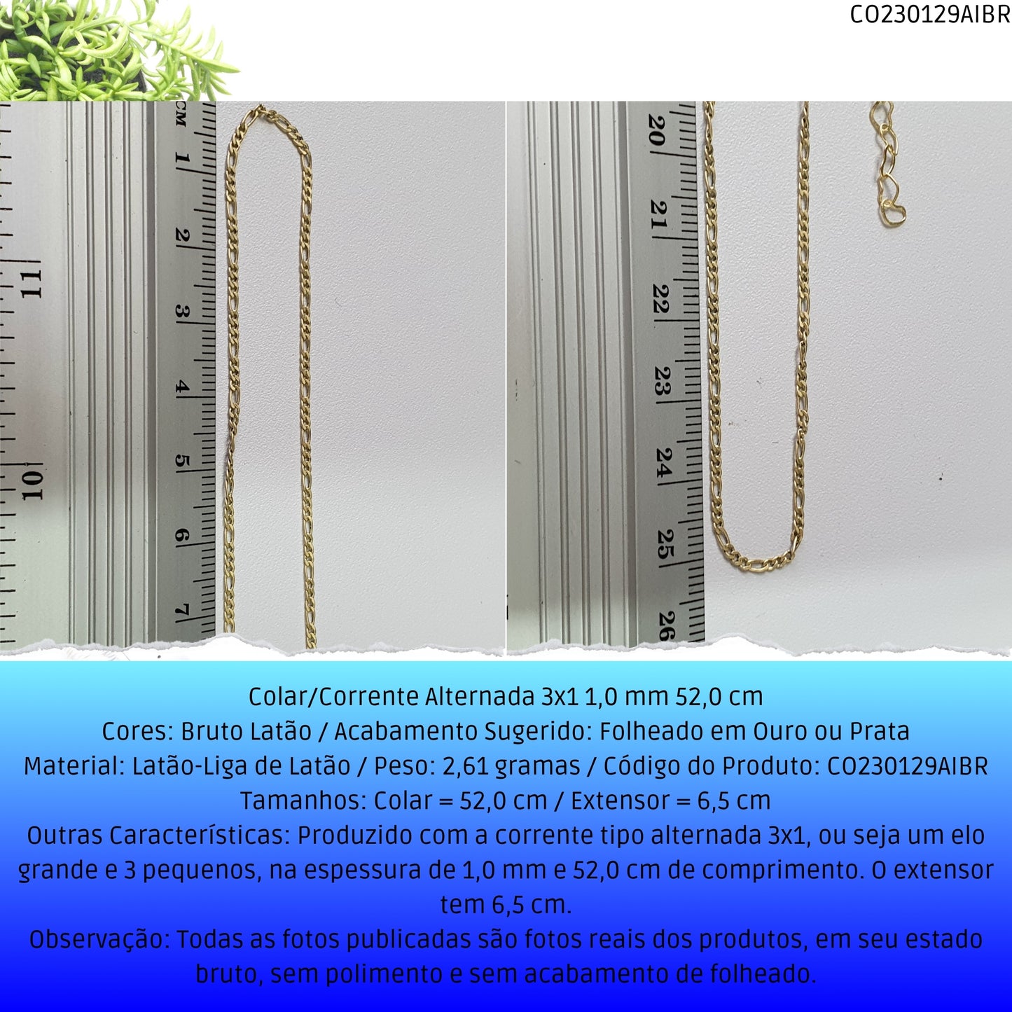 Colar/Corrente Alternada 3x1 1.0 mm 52.0 cm  - Código.: CO230129AIBR  - Peso.: 2.6 gr