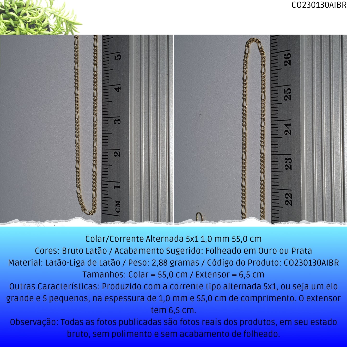 Colar/Corrente Alternada 5x1 1.0 mm 55.0 cm  - Código.: CO230130AIBR  - Peso.: 2.9 gr