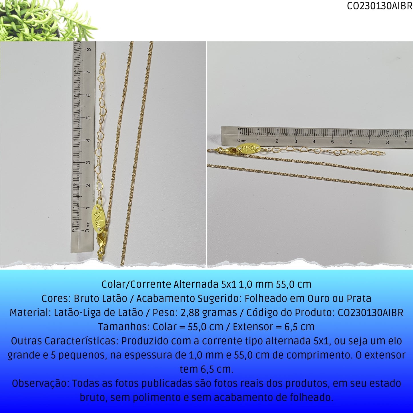 Colar/Corrente Alternada 5x1 1.0 mm 55.0 cm  - Código.: CO230130AIBR  - Peso.: 2.9 gr