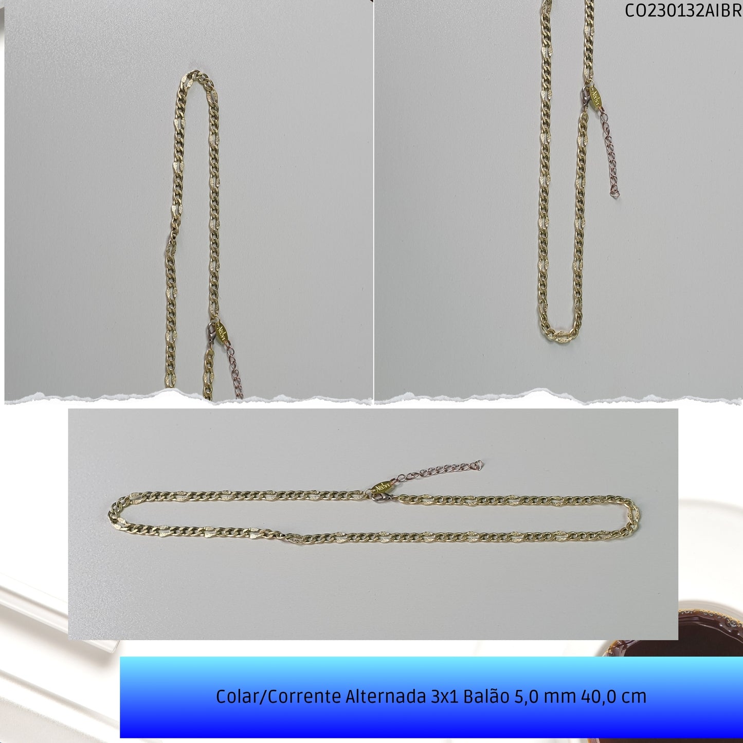 Colar/Corrente Alternada 3x1 Balão 5.0 mm 40.0 cm  - Código.: CO230132AIBR  - Peso.: 16.0 gr