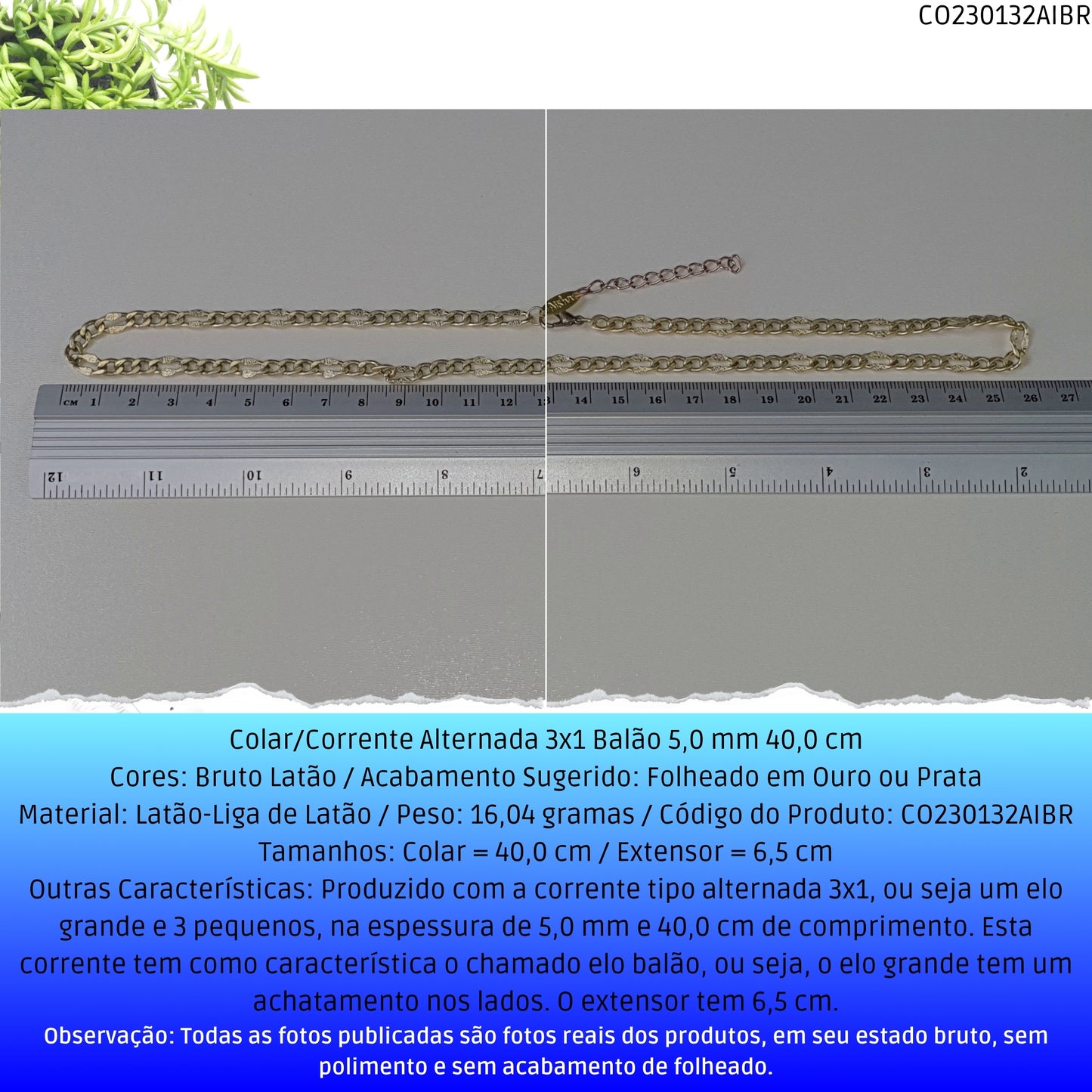 Colar/Corrente Alternada 3x1 Balão 5.0 mm 40.0 cm  - Código.: CO230132AIBR  - Peso.: 16.0 gr