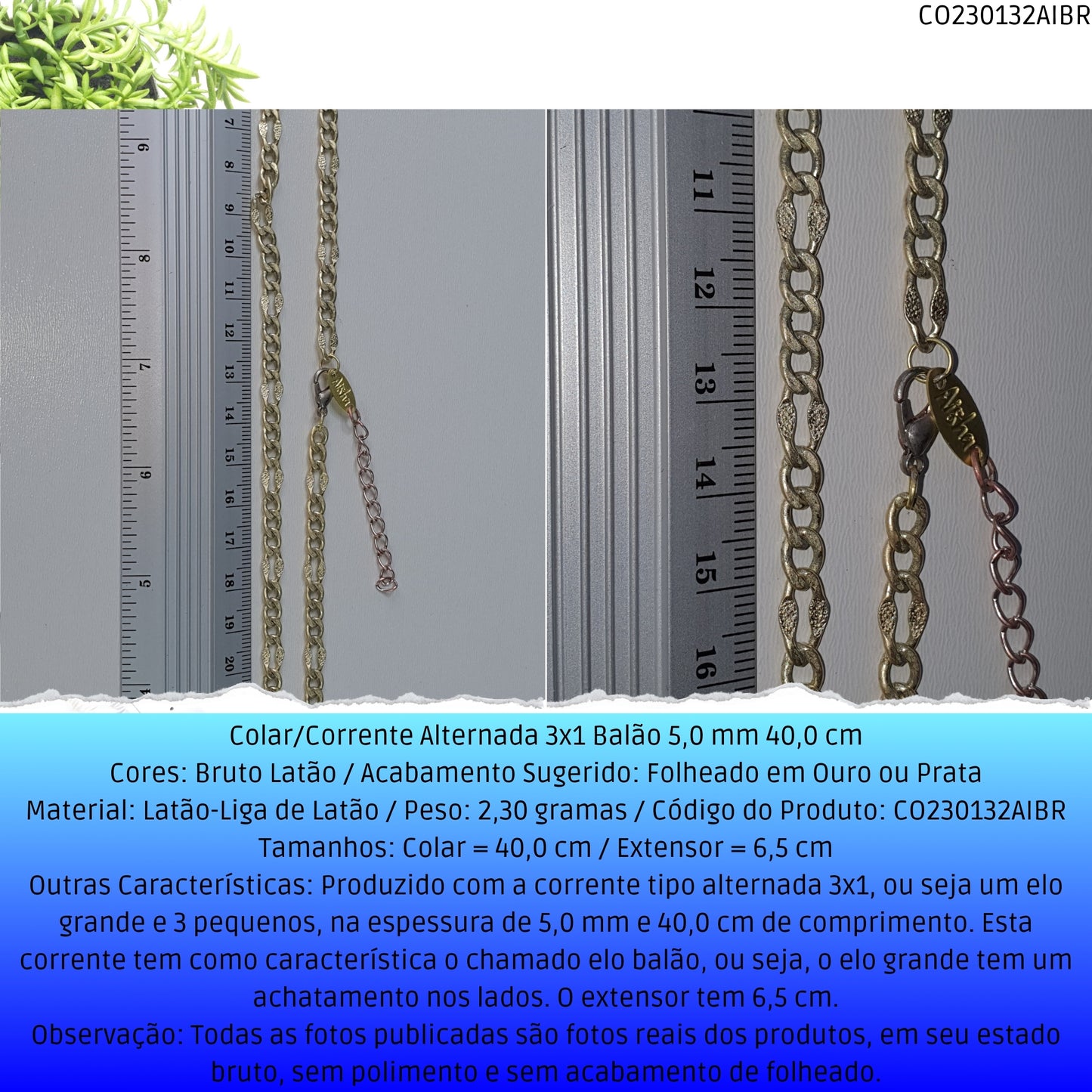 Colar/Corrente Alternada 3x1 Balão 5.0 mm 40.0 cm  - Código.: CO230132AIBR  - Peso.: 16.0 gr